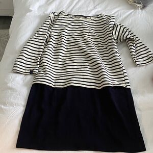 Zara Navy and White Striped Long Sleeve Dress